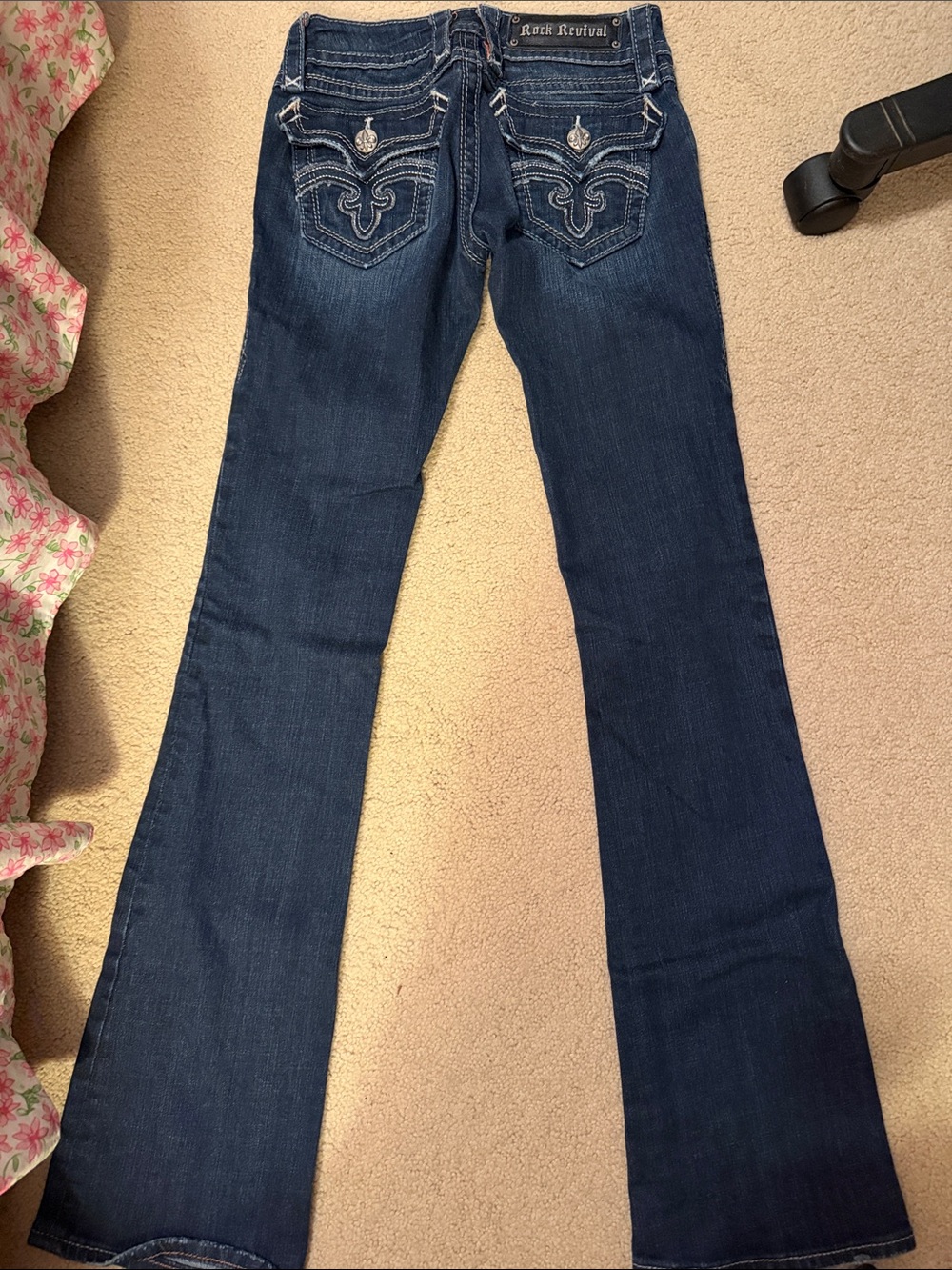 Rock Revival Dark Blue Flare Jeans with Embroidered Back Pockets